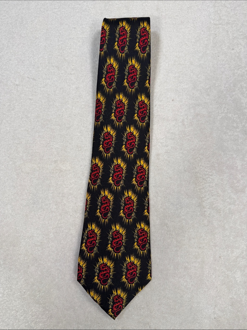 Vintage Y2K Dragon Print Silk Tie